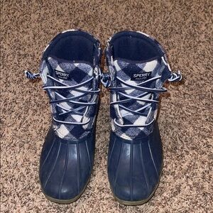 Sperry Navy and Plaid Duck Boots